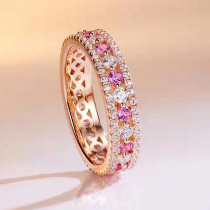 Precious Rose Gold Pink and White Stone Wedding Band-Sterling Silver-lornajewelry