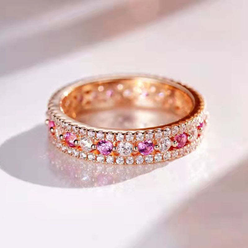 Precious Rose Gold Pink and White Stone Wedding Band-Sterling Silver-lornajewelry