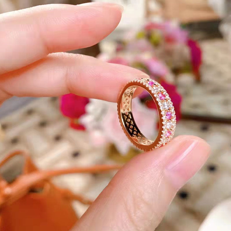 Precious Rose Gold Pink and White Stone Wedding Band-Sterling Silver-lornajewelry