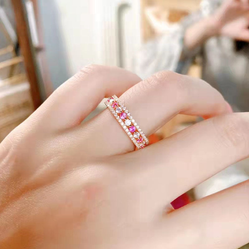 Precious Rose Gold Pink and White Stone Wedding Band-Sterling Silver-lornajewelry