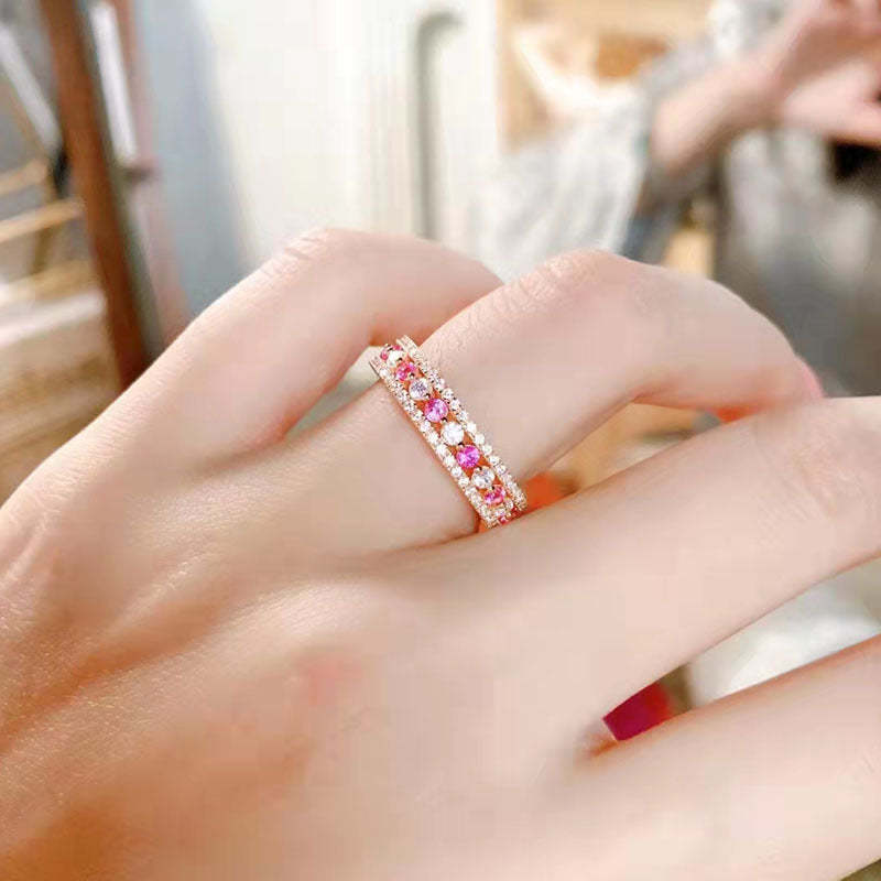 Precious Rose Gold Pink and White Stone Wedding Band-Sterling Silver-lornajewelry