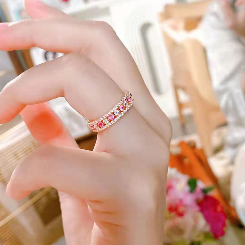 Precious Rose Gold Pink and White Stone Wedding Band-Sterling Silver-lornajewelry