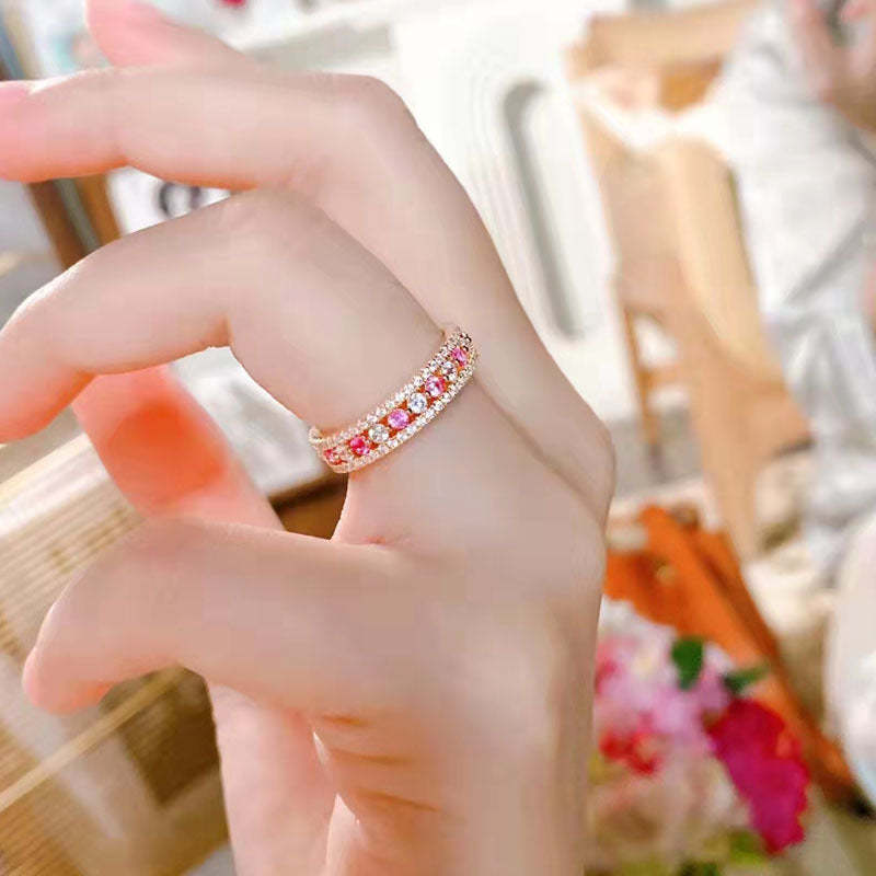 Precious Rose Gold Pink and White Stone Wedding Band-Sterling Silver-lornajewelry