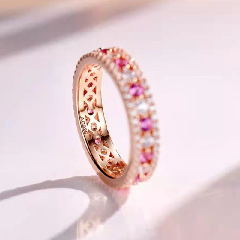 Precious Rose Gold Pink and White Stone Wedding Band-Sterling Silver-lornajewelry