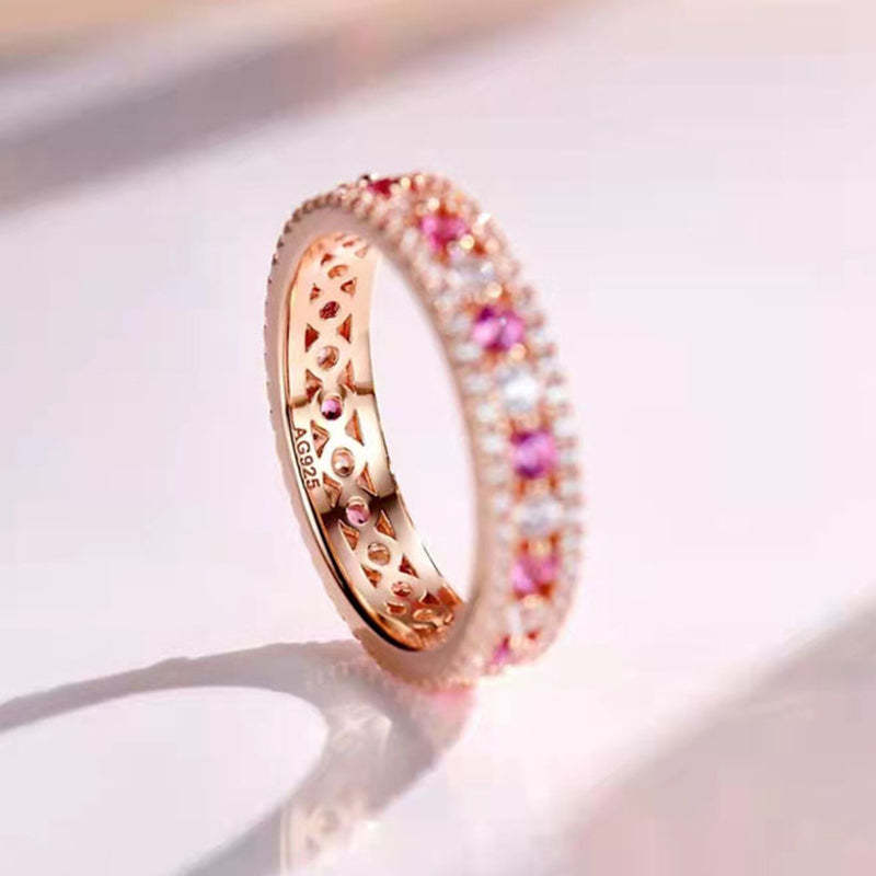Precious Rose Gold Pink and White Stone Wedding Band-Sterling Silver-lornajewelry