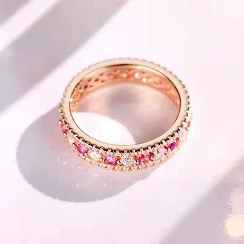 Precious Rose Gold Pink and White Stone Wedding Band-Sterling Silver-lornajewelry