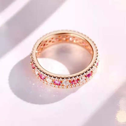 Precious Rose Gold Pink and White Stone Wedding Band-Sterling Silver-lornajewelry