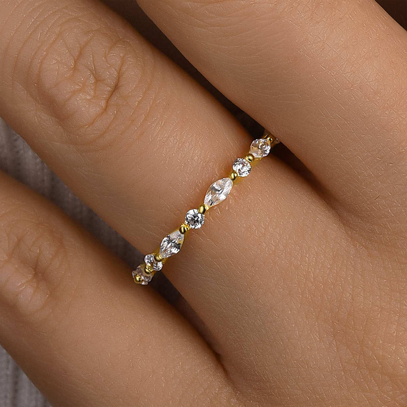 Elegant Marquise Cut Wedding Band-Sterling Silver-lornajewelry