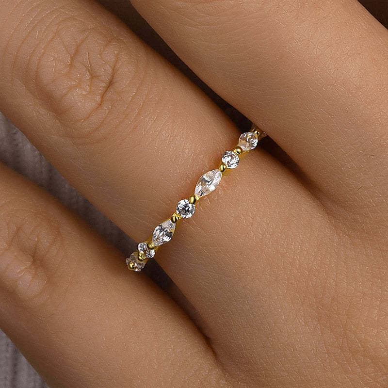 Elegant Marquise Cut Wedding Band-Sterling Silver-lornajewelry