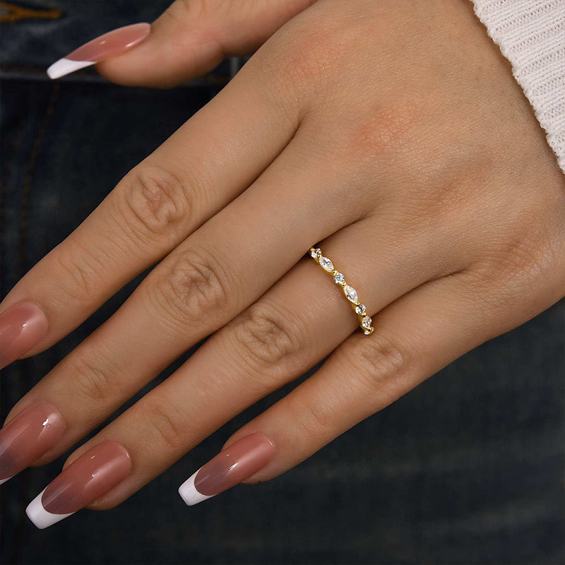 Elegant Marquise Cut Wedding Band-Sterling Silver-lornajewelry