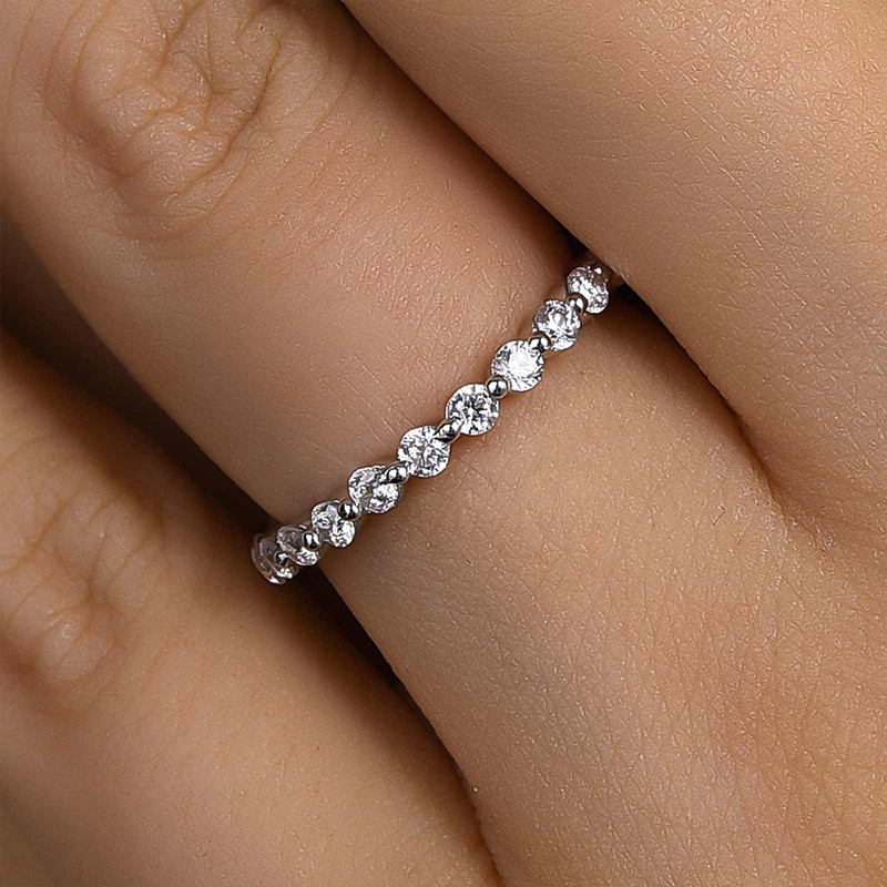 Classic Full Round Cut Wedding Band-Sterling Silver-lornajewelry