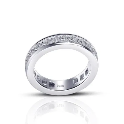 Classic Princess Cut Wedding Band in Sterling Silver