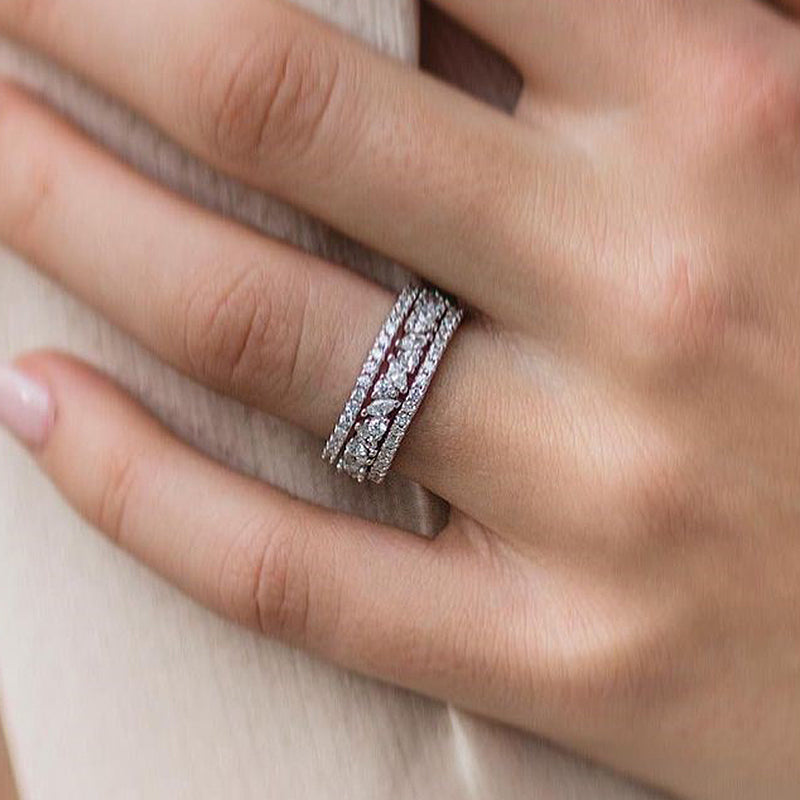 Stunning 3PC Wedding Band Set In Sterling Silver-Sterling Silver-lornajewelry