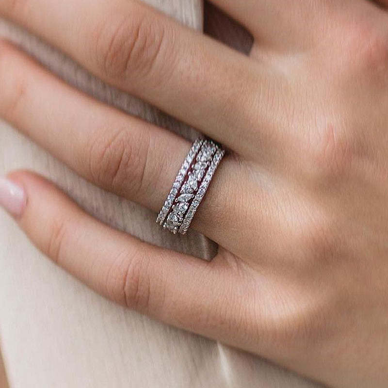 Stunning 3PC Wedding Band Set In Sterling Silver-Sterling Silver-lornajewelry