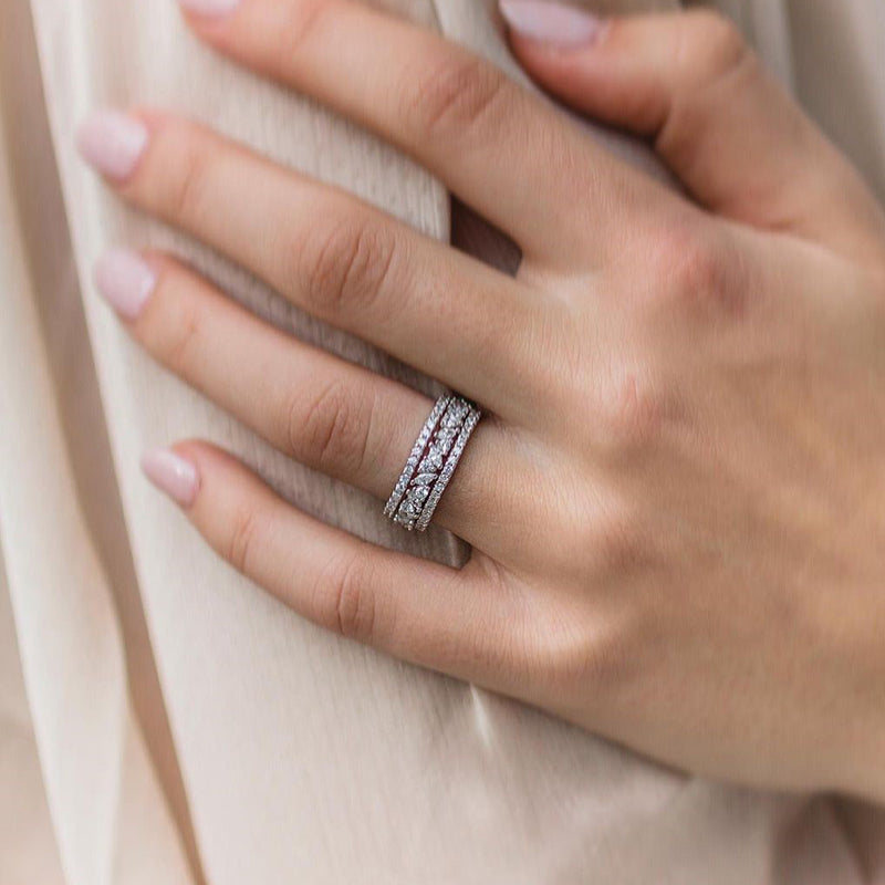 Stunning 3PC Wedding Band Set In Sterling Silver-Sterling Silver-lornajewelry