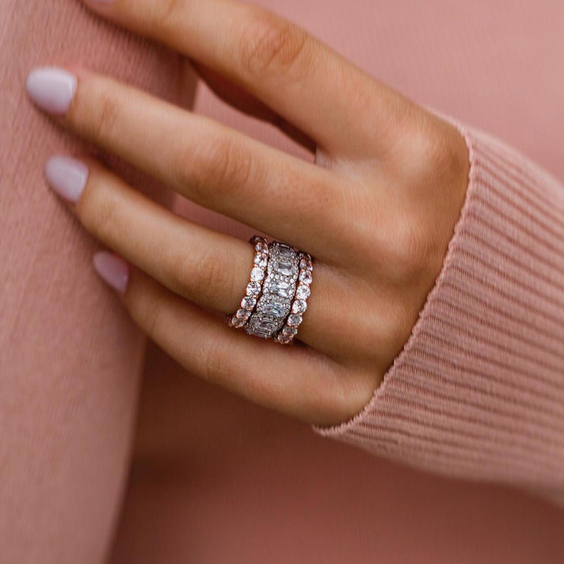 Stunning Cushion Cut 3PC Wedding Band Set For Women In Sterling Silver-Sterling Silver-lornajewelry