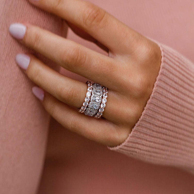 Stunning Cushion Cut 3PC Wedding Band Set For Women In Sterling Silver-Sterling Silver-lornajewelry