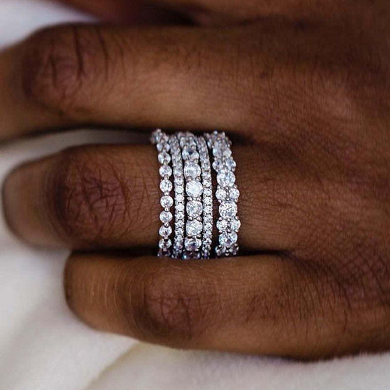 Gorgeous Round Cut 5PC Stackable Wedding Band Set In Sterling Silver-Sterling Silver-lornajewelry