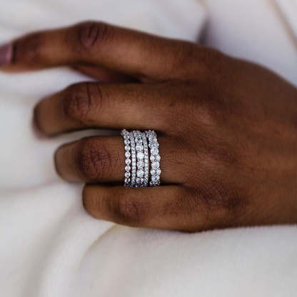 Gorgeous Round Cut 5PC Stackable Wedding Band Set In Sterling Silver-Sterling Silver-lornajewelry