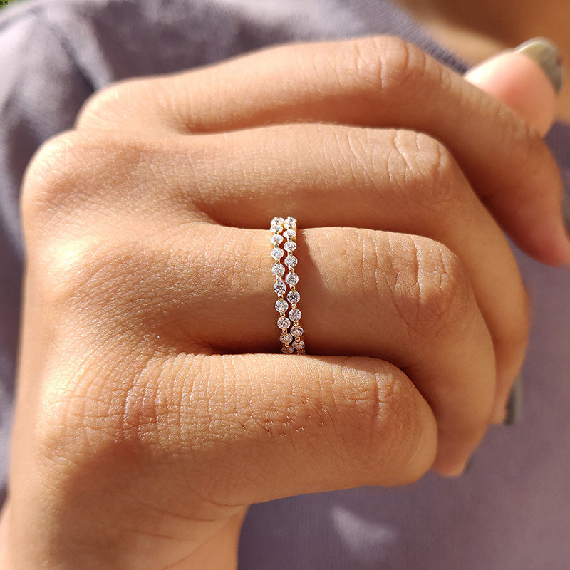 Elegant Yellow Gold Round Cut Full Eternity Wedding Band Set In Sterling Silver-Sterling Silver-lornajewelry