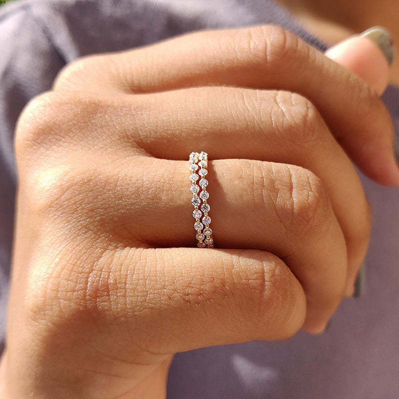 Elegant Yellow Gold Round Cut Full Eternity Wedding Band Set In Sterling Silver-Sterling Silver-lornajewelry