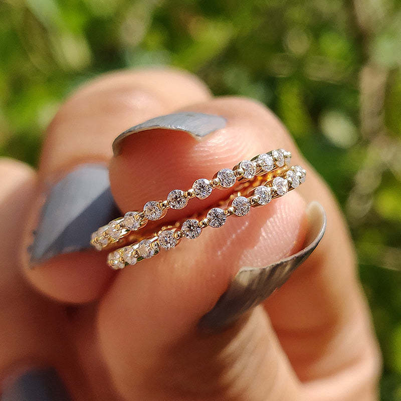 Elegant Yellow Gold Round Cut Full Eternity Wedding Band Set In Sterling Silver-Sterling Silver-lornajewelry