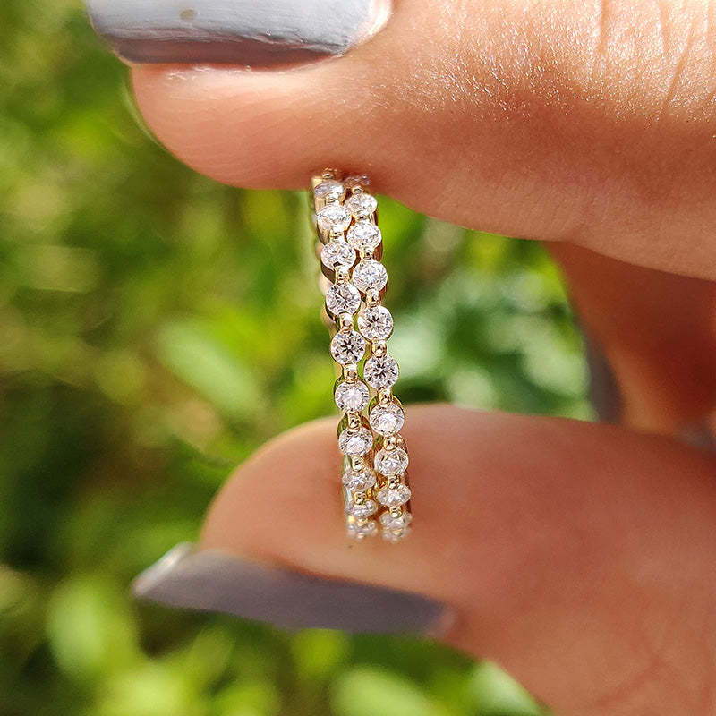 Elegant Yellow Gold Round Cut Full Eternity Wedding Band Set In Sterling Silver-Sterling Silver-lornajewelry