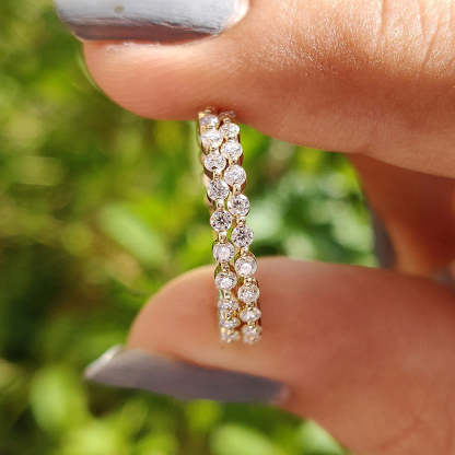 Elegant Yellow Gold Round Cut Full Eternity Wedding Band Set In Sterling Silver-Sterling Silver-lornajewelry