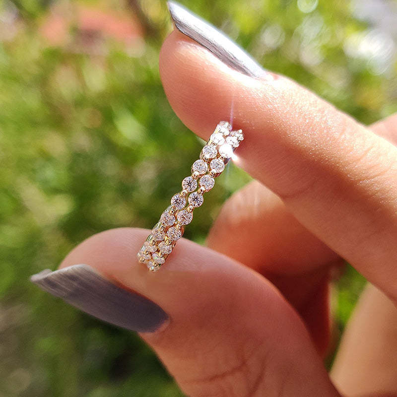 Elegant Yellow Gold Round Cut Full Eternity Wedding Band Set In Sterling Silver-Sterling Silver-lornajewelry