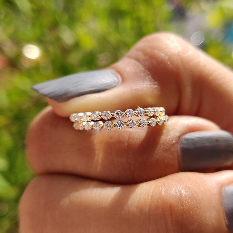 Elegant Yellow Gold Round Cut Full Eternity Wedding Band Set In Sterling Silver-Sterling Silver-lornajewelry