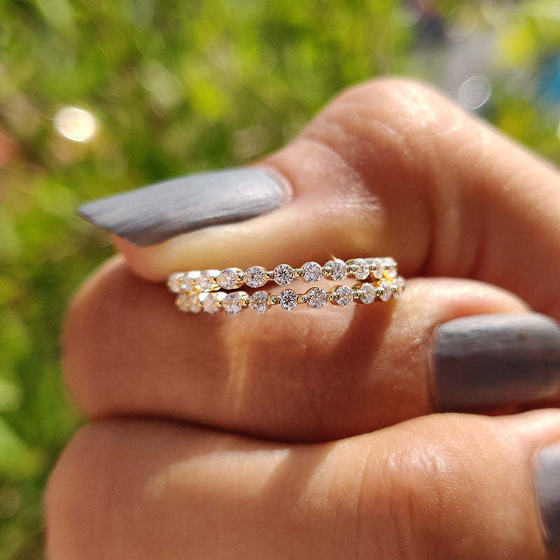 Elegant Yellow Gold Round Cut Full Eternity Wedding Band Set In Sterling Silver-Sterling Silver-lornajewelry