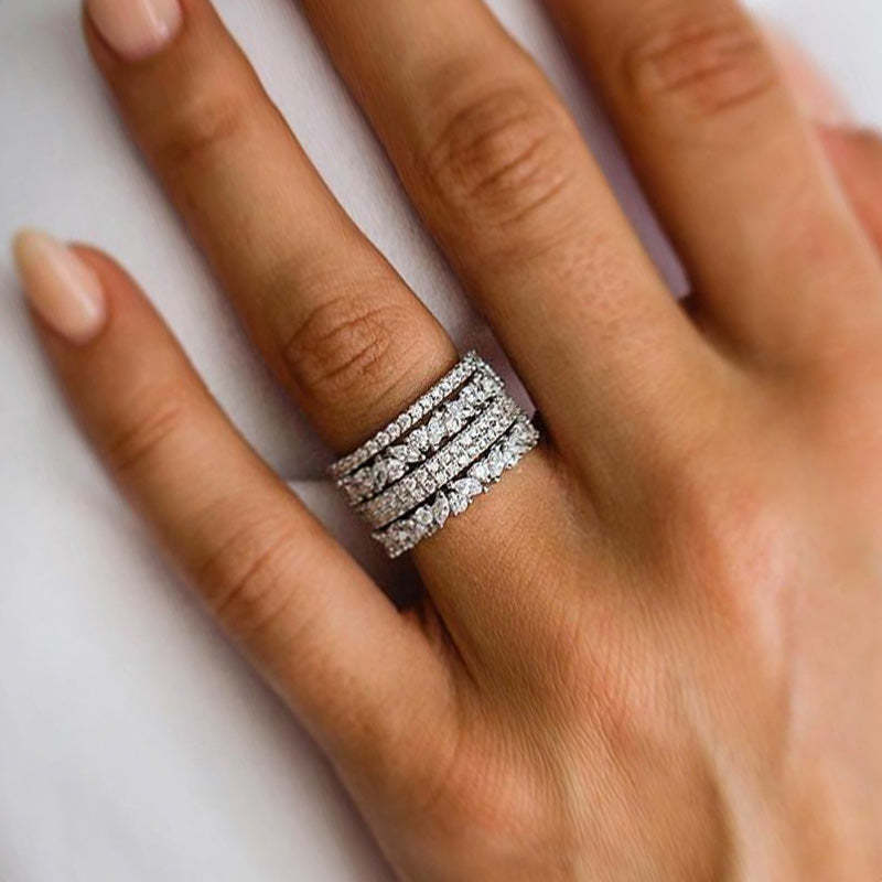 Stunning Marquise & Round Cut 4PC Wedding Band Set In Sterling Silver-Sterling Silver-lornajewelry