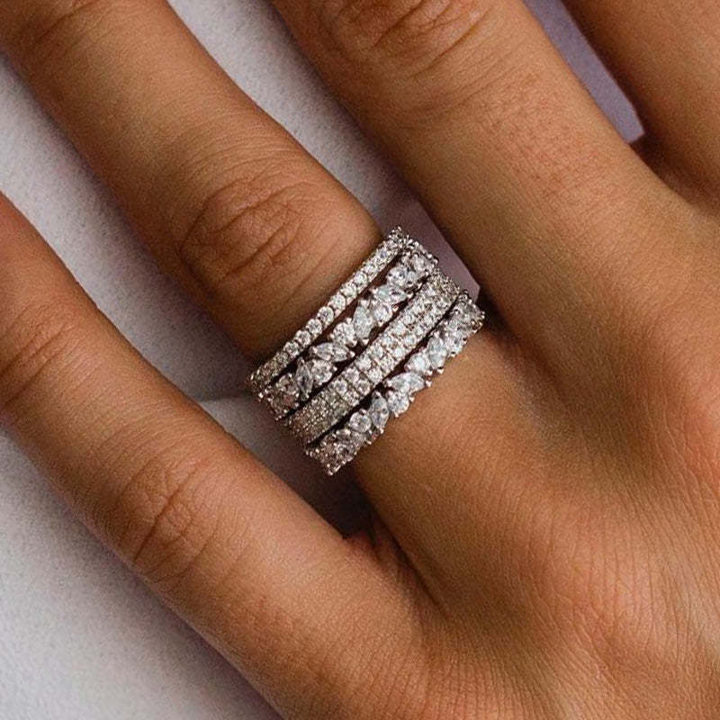 Stunning Marquise & Round Cut 4PC Wedding Band Set In Sterling Silver-Sterling Silver-lornajewelry