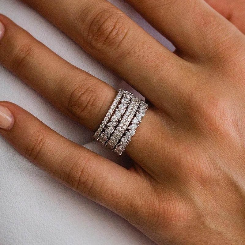 Stunning Marquise & Round Cut 4PC Wedding Band Set In Sterling Silver-Sterling Silver-lornajewelry