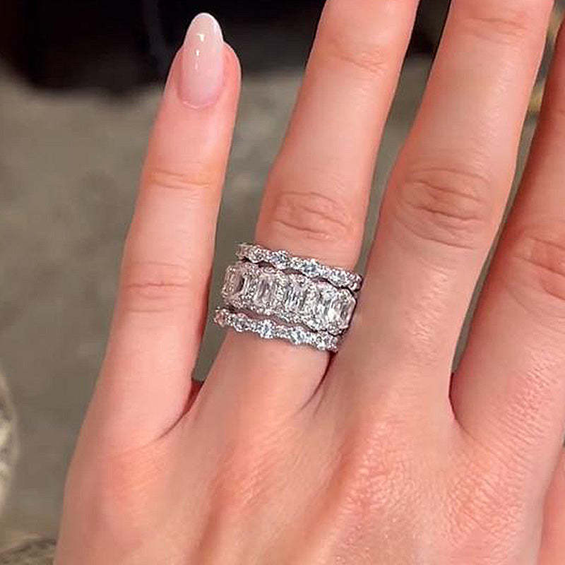 Honorable Cushion Cut 3PC Wedding Band Set For Women In Sterling Silver-Sterling Silver-lornajewelry