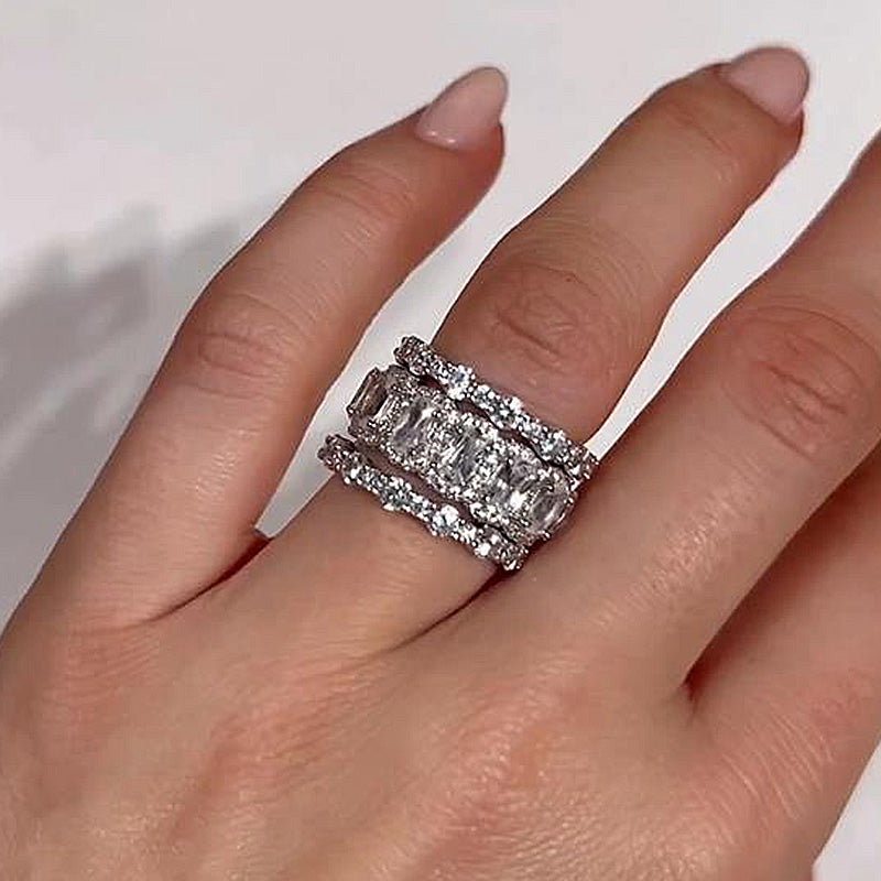 Honorable Cushion Cut 3PC Wedding Band Set For Women In Sterling Silver-Sterling Silver-lornajewelry