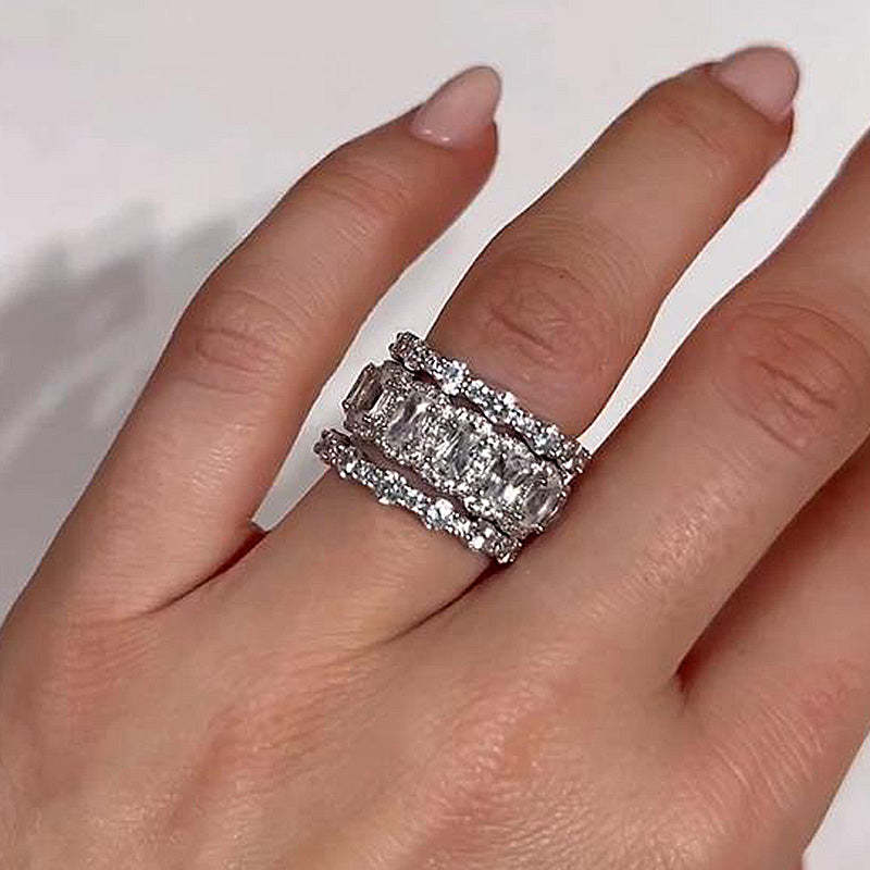 Honorable Cushion Cut 3PC Wedding Band Set For Women In Sterling Silver-Sterling Silver-lornajewelry