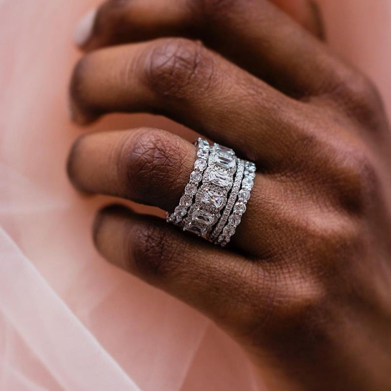 Luxurious Cushion Cut 4PC Wedding Band Set For Women In Sterling Silver-Sterling Silver-lornajewelry