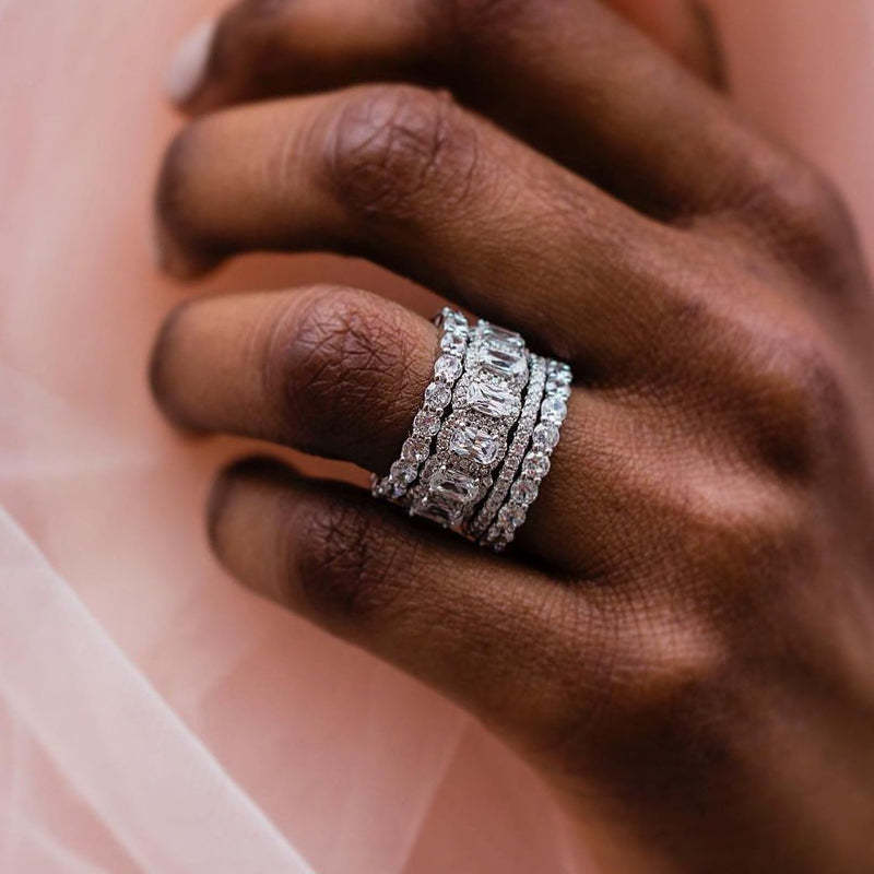 Luxurious Cushion Cut 4PC Wedding Band Set For Women In Sterling Silver-Sterling Silver-lornajewelry