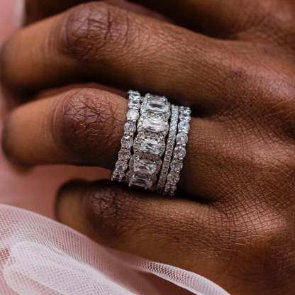 Luxurious Cushion Cut 4PC Wedding Band Set For Women In Sterling Silver-Sterling Silver-lornajewelry