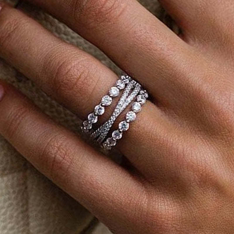 Noble Women's Stackable 3PC Wedding Band Set In Sterling Silver-Sterling Silver-lornajewelry