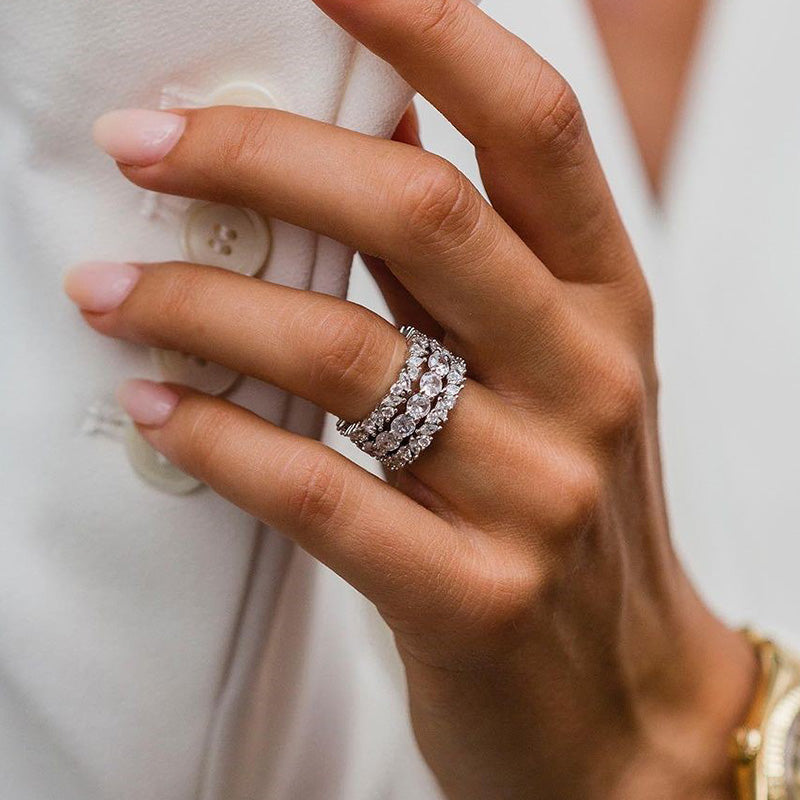 Desirable Marquise & Round Cut 3PC Wedding Band Set In Sterling Silver-Sterling Silver-lornajewelry