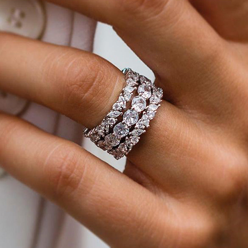 Desirable Marquise & Round Cut 3PC Wedding Band Set In Sterling Silver-Sterling Silver-lornajewelry