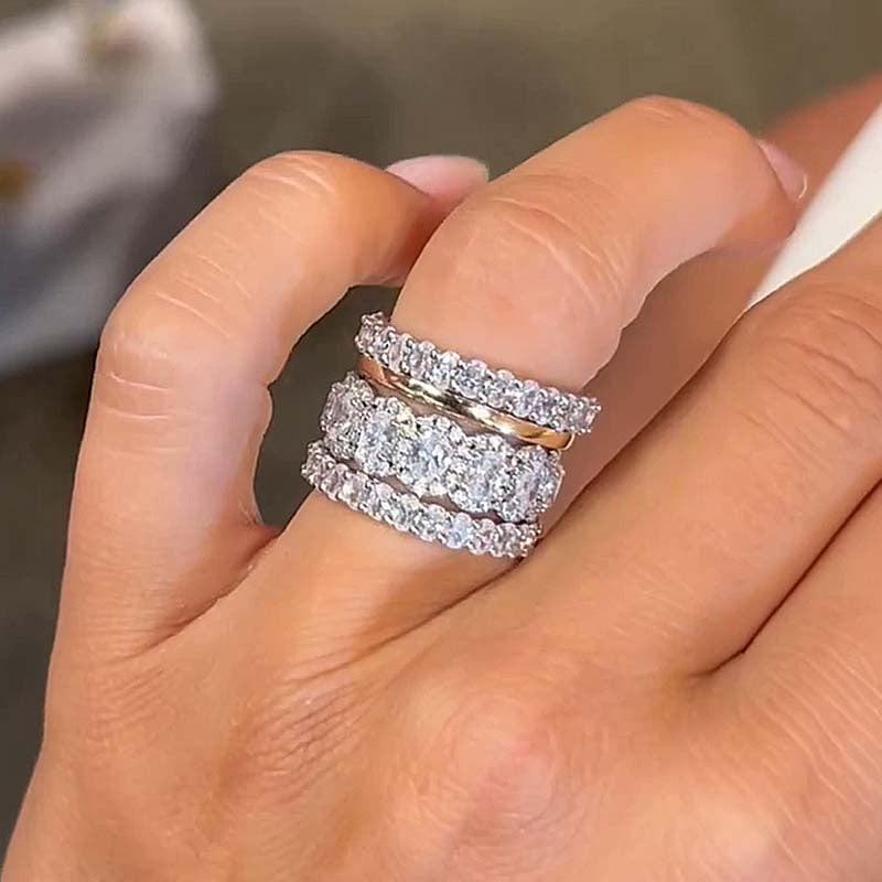 Excellent Oval Cut 4PC Wedding Band Set-Sterling Silver-lornajewelry