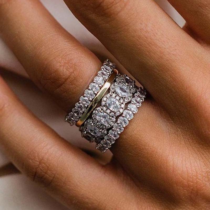 Excellent Oval Cut 4PC Wedding Band Set-Sterling Silver-lornajewelry