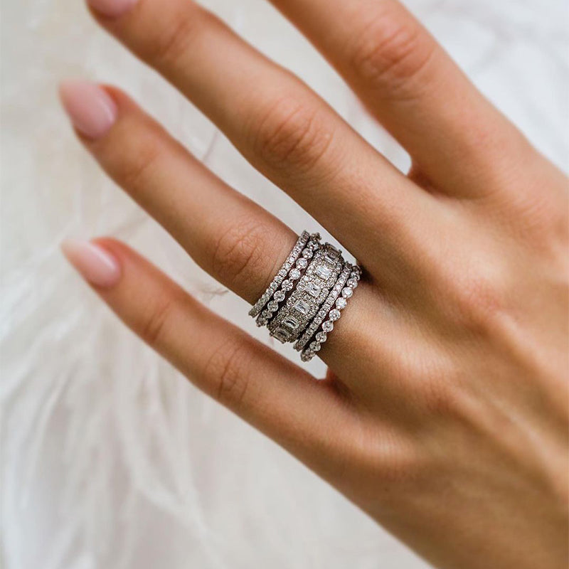 Noble Cushion Cut 5PC Wedding Band Set-Sterling Silver-lornajewelry