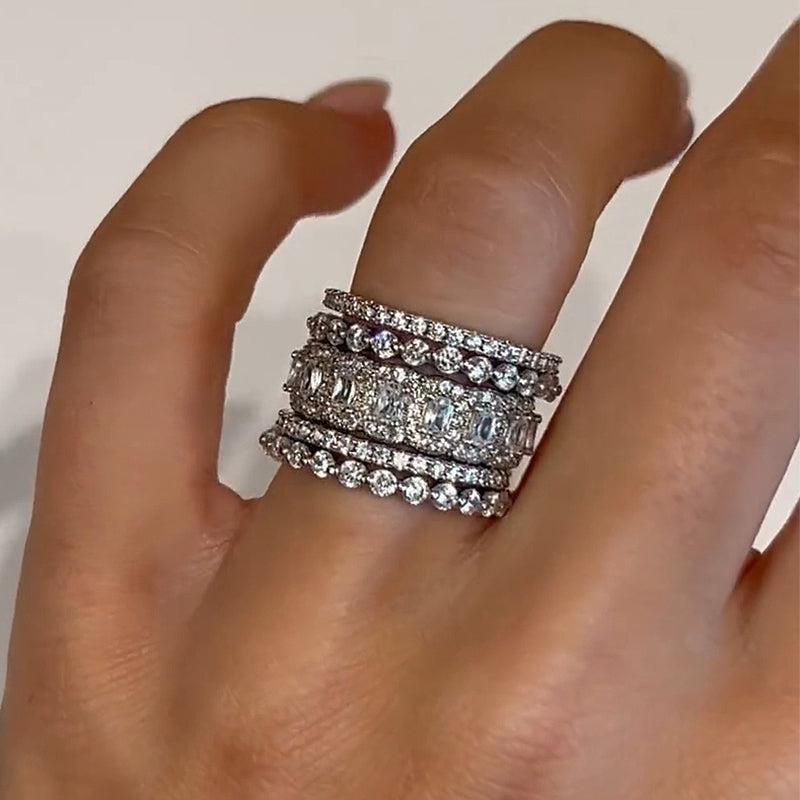 Noble Cushion Cut 5PC Wedding Band Set-Sterling Silver-lornajewelry