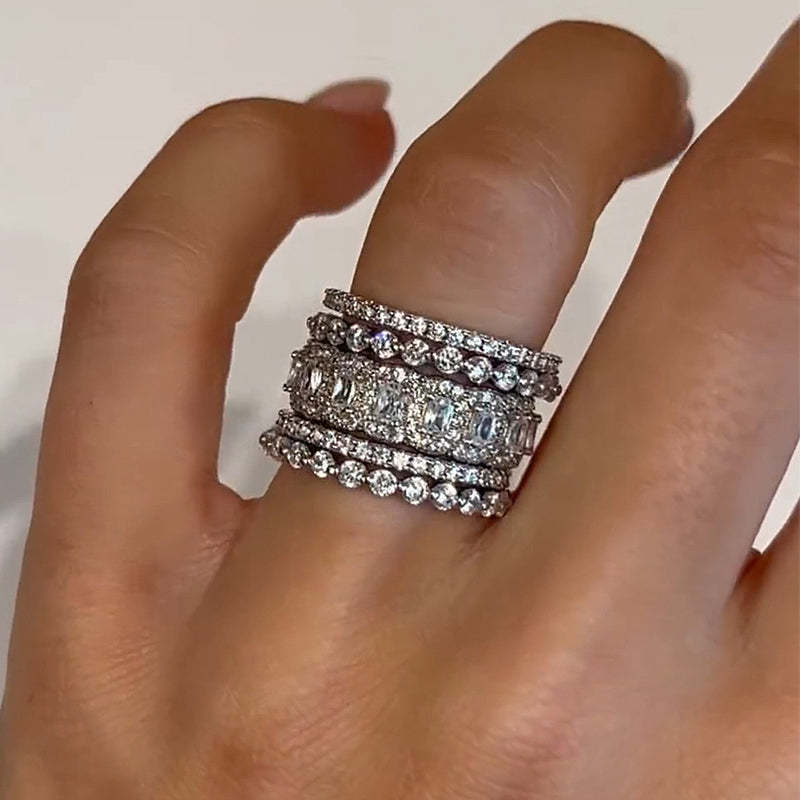 Noble Cushion Cut 5PC Wedding Band Set-Sterling Silver-lornajewelry