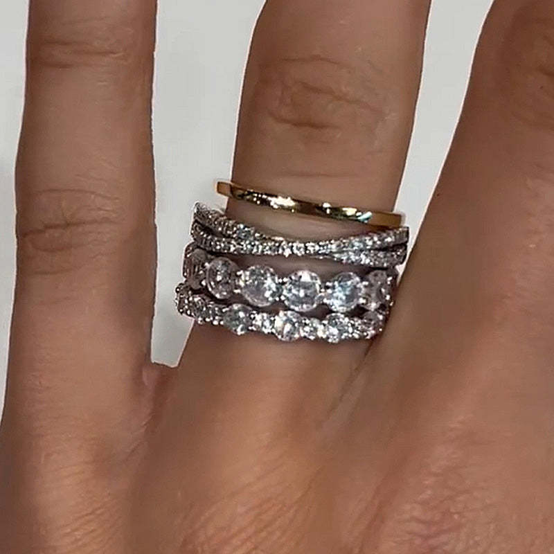 Exclusive Round Cut 4PC Wedding Band Set-Sterling Silver-lornajewelry