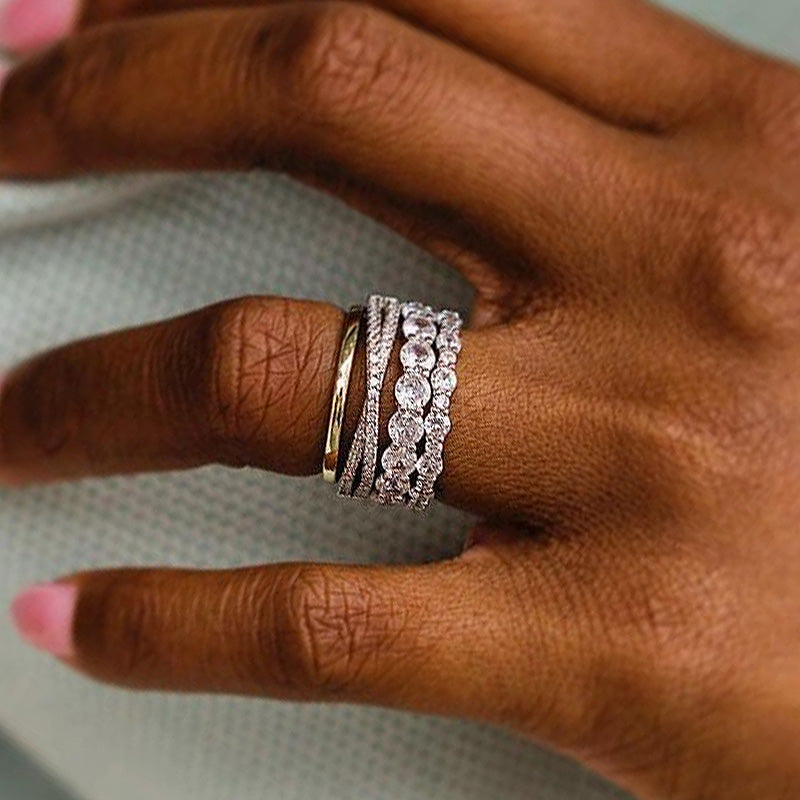 Exclusive Round Cut 4PC Wedding Band Set-Sterling Silver-lornajewelry